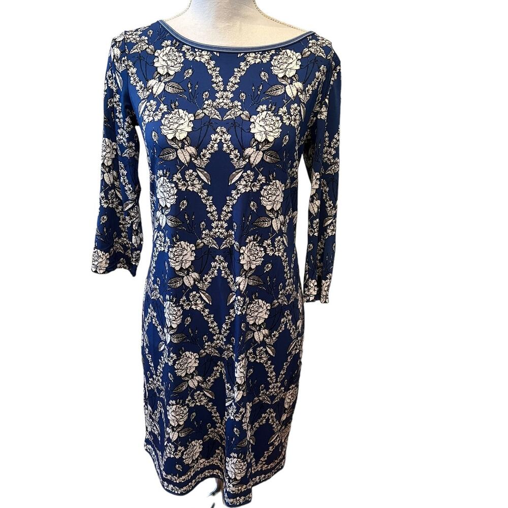 Max Studio Floral Sheath Dress Blue Rose Print S